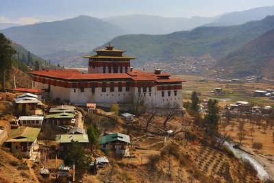 Der Paro Dzong in Paro in Bhutan 
