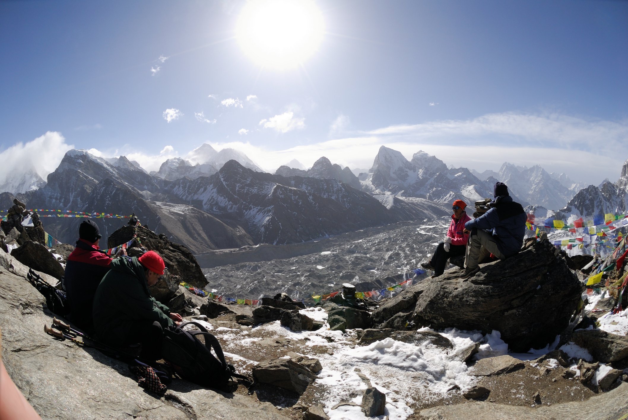 nepal-reise-gokyo-trekking-gletscherblick-pause Pause mit Blick auf die Gletscher