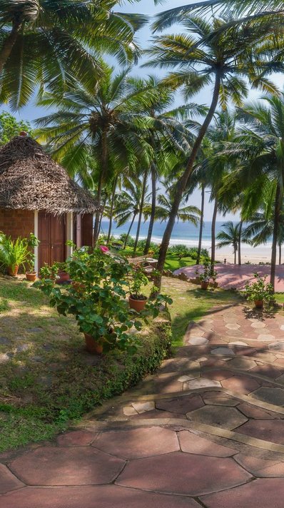 Im Manaltheeram haben Sie die Möglichkeit im Freien und unter Palmen Yoga zu üben