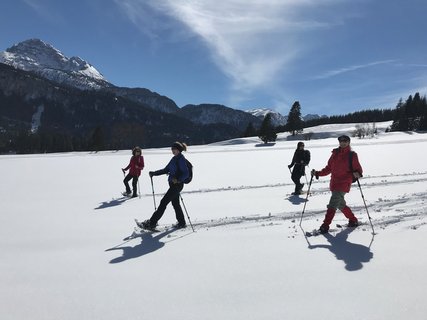 Sonnenschein und viel Schnee sind die perfekten Bedingungen für eine schöne Schneeschuhwanderung 