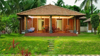 In den 16 großzügigen Chalets wurden alle Vorzüge der keralesischen Architektur aufgegriffen In den 16 großzügigen Chalets wurden alle Vorzüge der keralesischen Architektur aufgegriffen