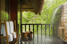 Duschen Sie zwischen den tropischen Pflanzen Ihrer Suite