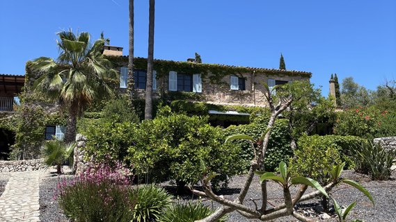 Ein Haus mit Palmen davor