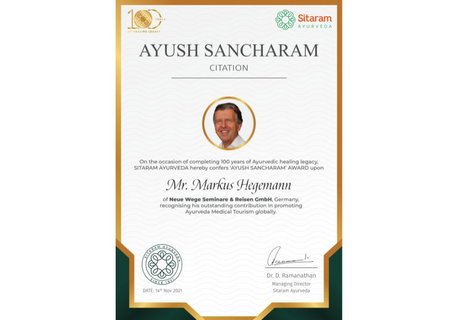 Die Ayush Sancharam Auszeichnung für Markus Hegemann