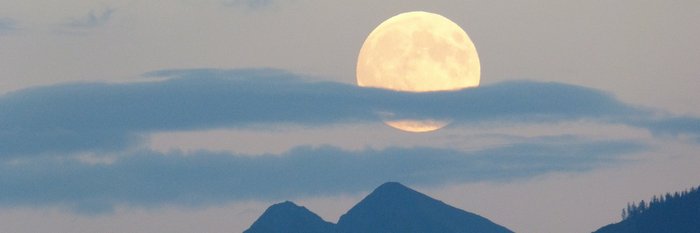 Ein heller Vollmond bei dunklem Himmel in der Dämmerung