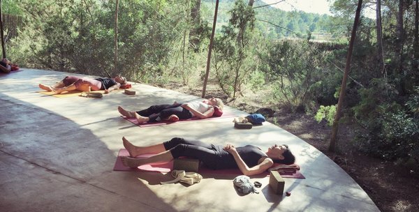 Entspannung pur auf der Yoga-Plattform mitten im Grünen
