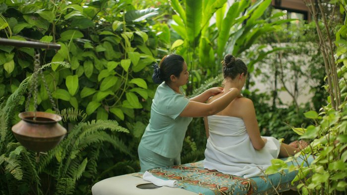 Eine Wellnessbehandlung inmitten von grünen Pflanzen