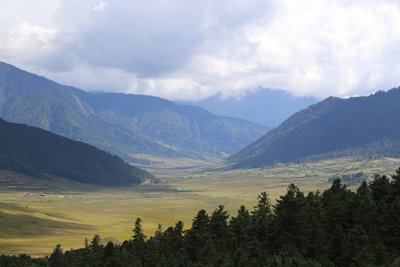 Blick ins Tal von Phobjikha in Bhutan
