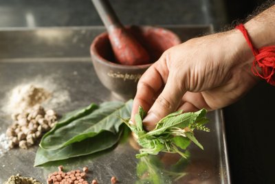 Aus Kräutern wird die natürliche ayurvedische Medizin hergestellt