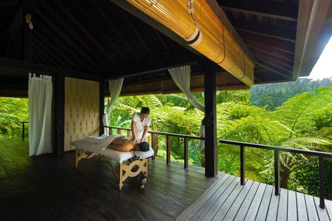 Inmitten des Dschungels können Sie im Freiluft Pavillion bei einer Massage einmal so richtig entspannen