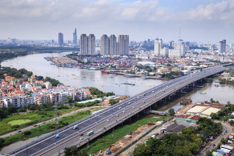 Die Großstadt Saigon mit ihrer Skyline 