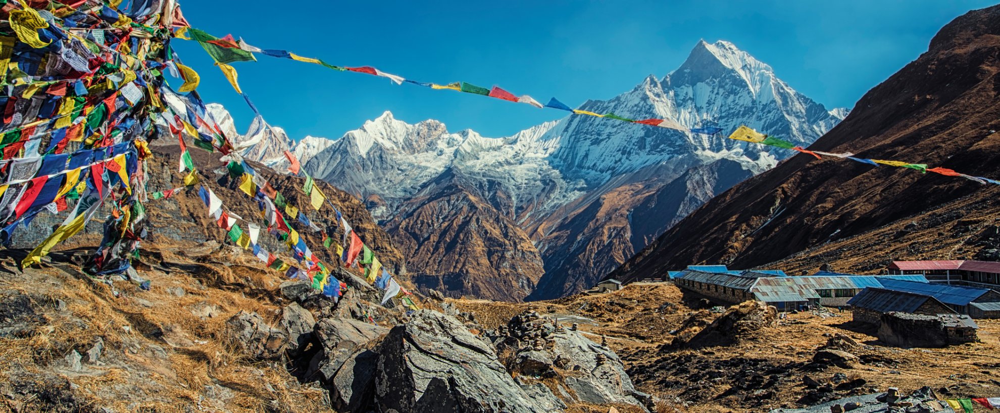 Nepal Annapurna Himalaya Berg Gebirge Gebetsfahnen