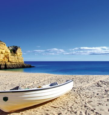 Urlaub Reise Reisen Portugal Algarve Strand Meer Felsen Boot